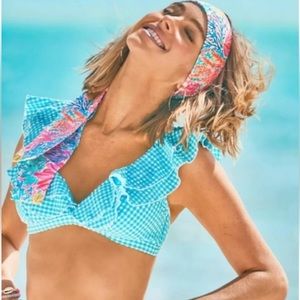 AELIN TURQUOISE OASIS GINGHAM SWIM Top Size 8